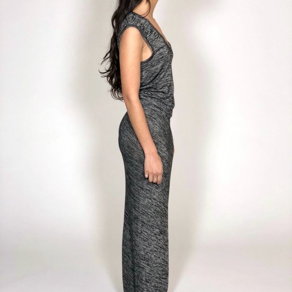 T by Alexander Wang Drape Back Stretch Jersey Static-Gray Maxi Dress sz M - Picture 4 of 8